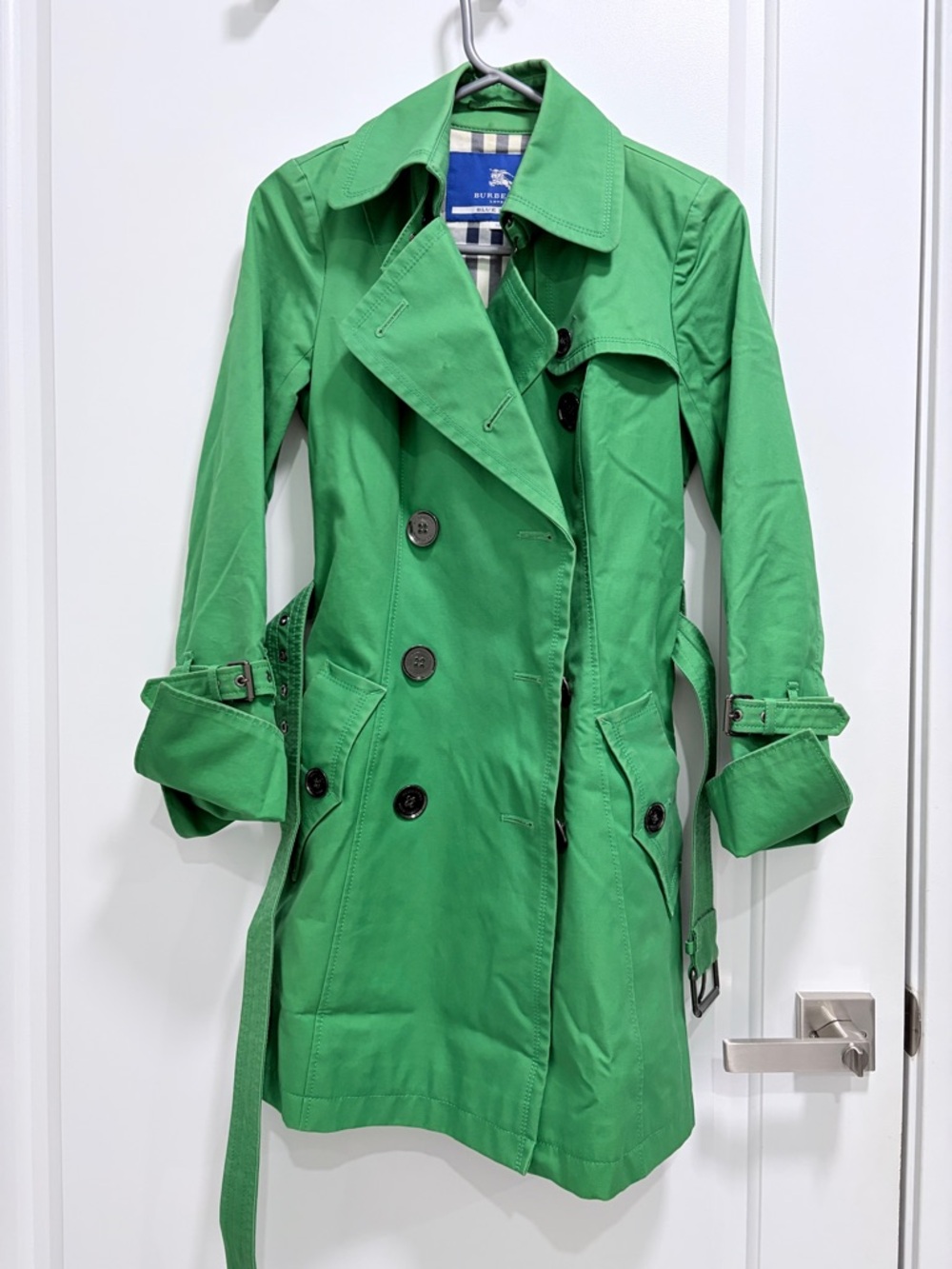 Burberry Blue Label Green Double-Breasted Trench Coat